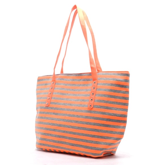 ORANGE JERSEY STRIPED OVERSIZED NEON TOTE - Picture 1 of 4
